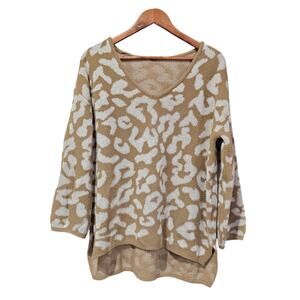 Jodifl V-Neck Leopard Print Sweater Camel Brown Size S
